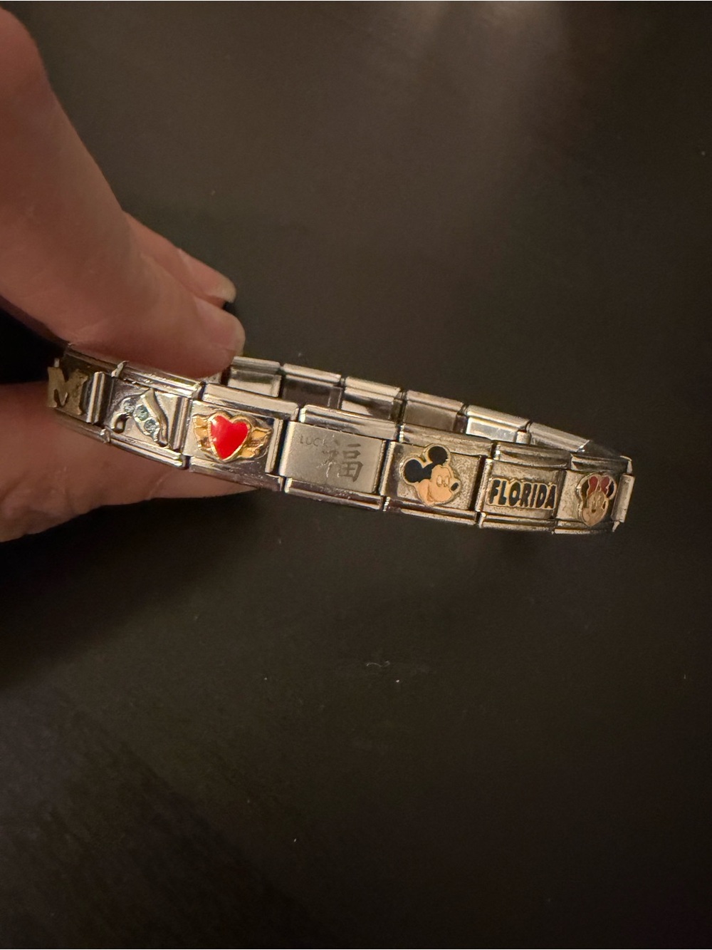 Silver-Tone Italian Link Charm Bracelet with Multicolor Accents